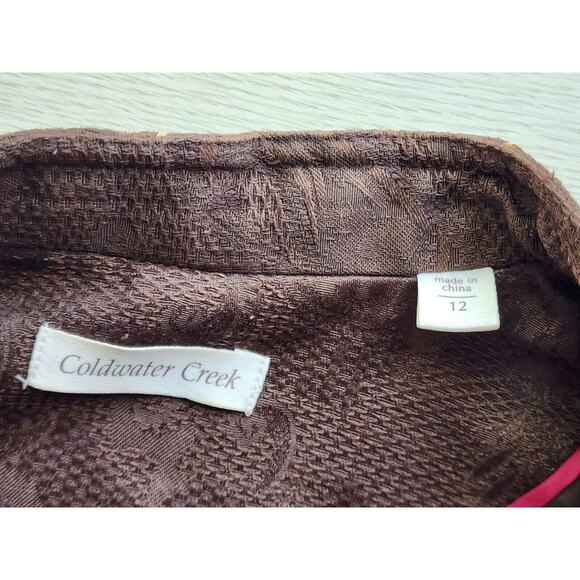 Jacket-Coldwater Creek-Brown-Suede Look-Embroidery-Long Sleeves-Button Up-Sz 12 - Picture 8 of 16